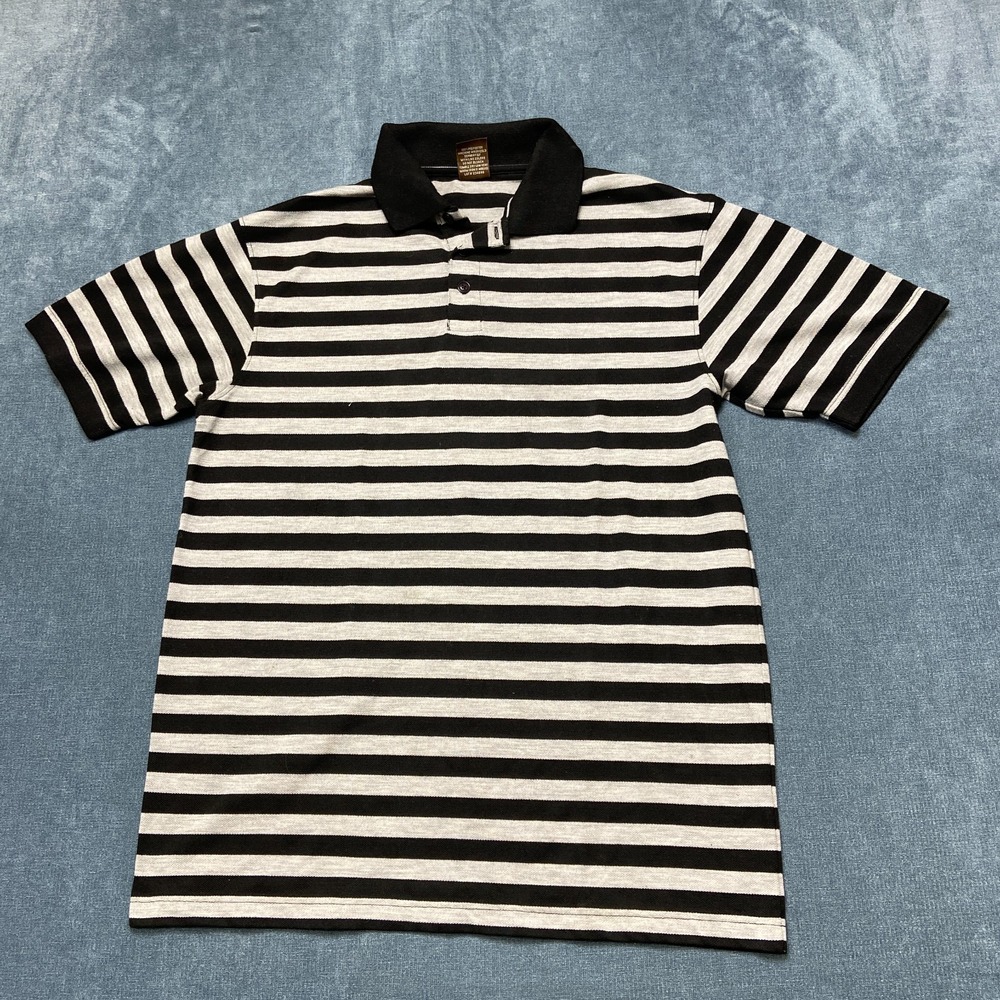 Cambridge Classics Golf Polo Shirt Mens Large Black White Striped Short Sleeve